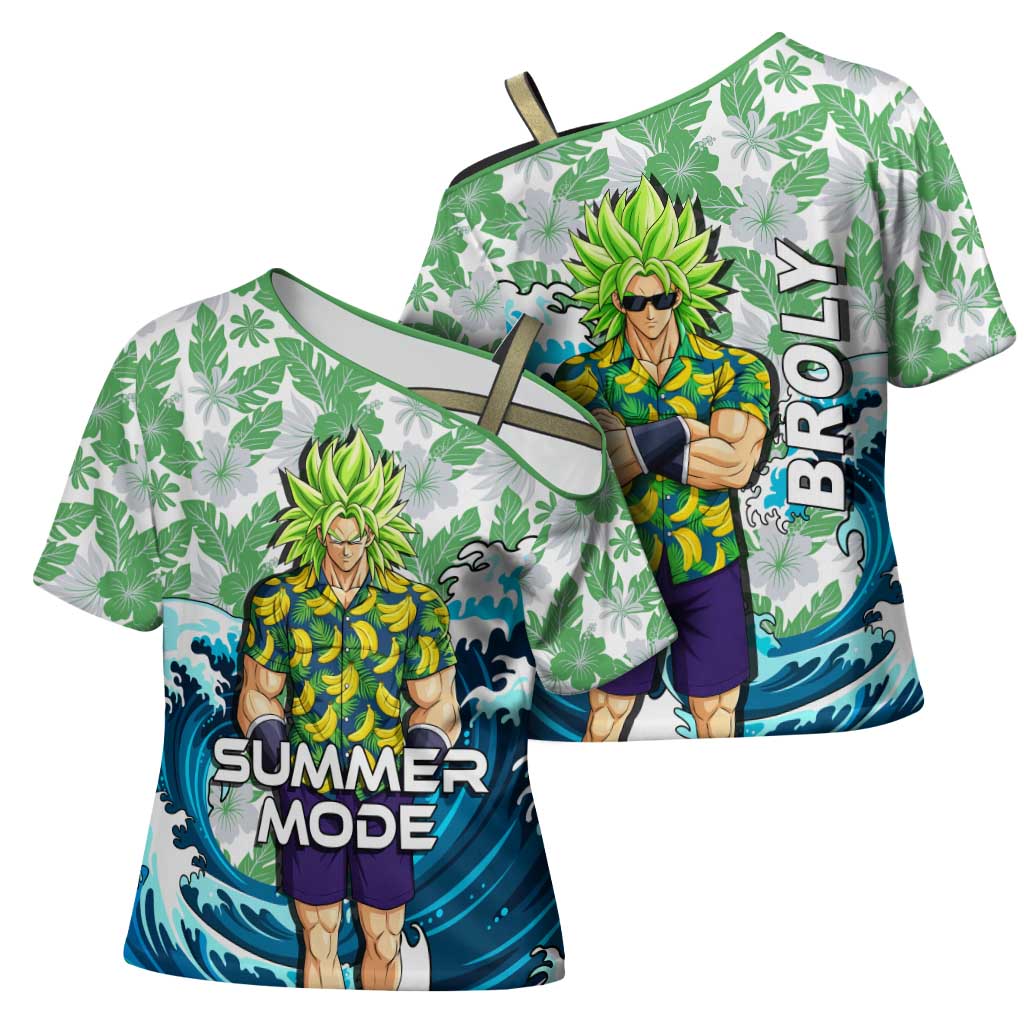 Broly Dragon Ball Summer Theme Cross Shoulder Shirt with Banana Shirt Sunglasses Shenron and Tropical Ocean Background - The Mazicc