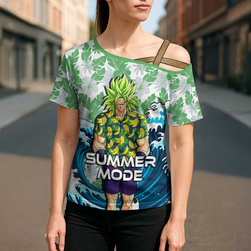 Broly Dragon Ball Summer Theme Cross Shoulder Shirt with Banana Shirt Sunglasses Shenron and Tropical Ocean Background - The Mazicc