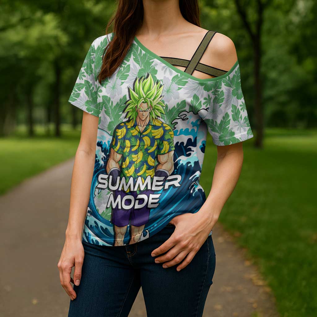 Broly Dragon Ball Summer Theme Cross Shoulder Shirt with Banana Shirt Sunglasses Shenron and Tropical Ocean Background - The Mazicc