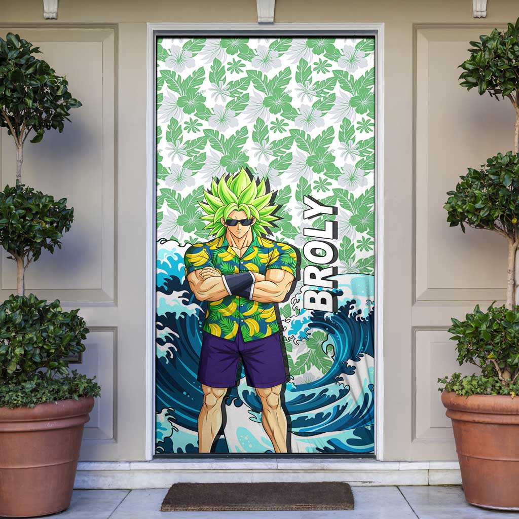 Broly Dragon Ball Summer Theme Door Cover with Banana Shirt Sunglasses Shenron and Tropical Ocean Background - The Mazicc