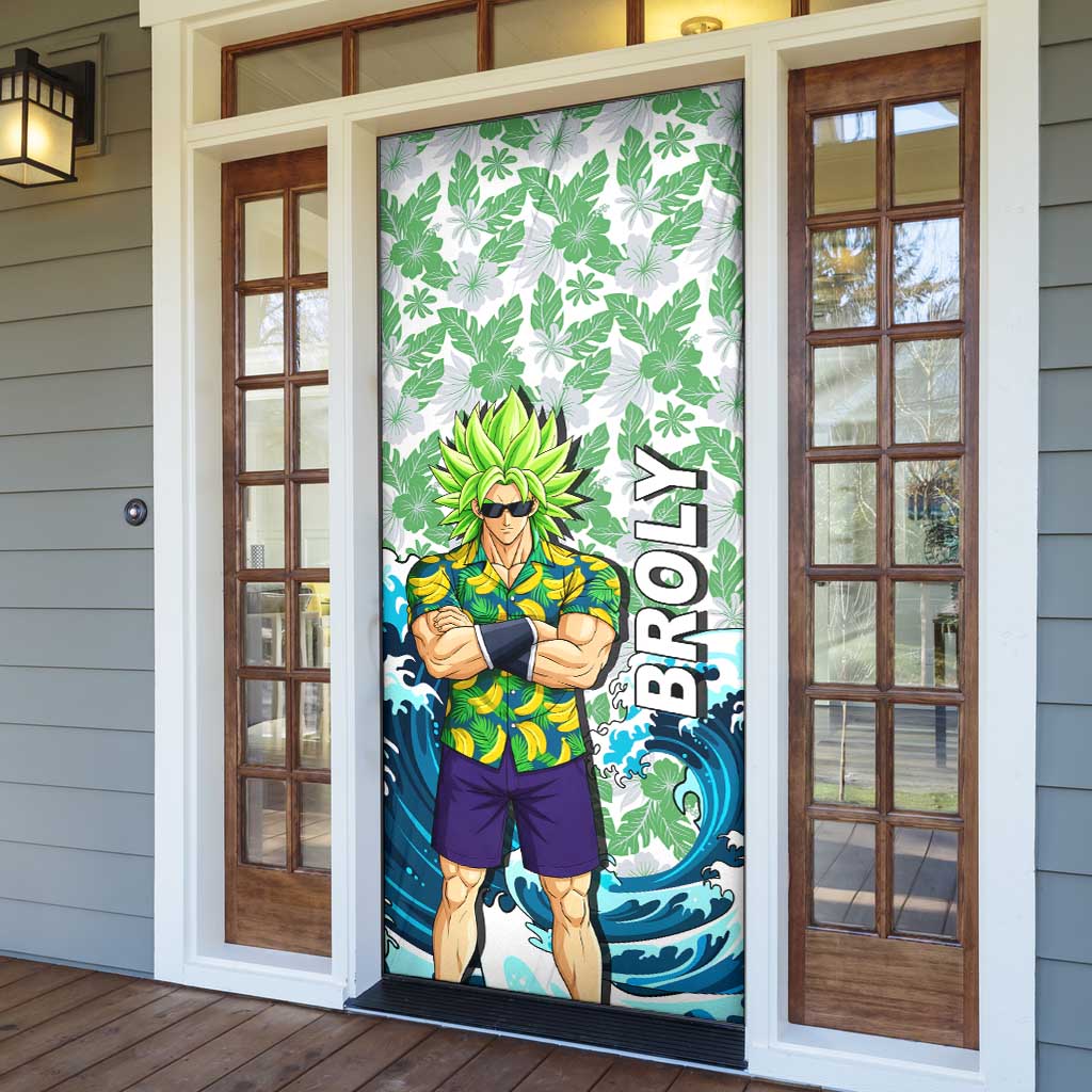 Broly Dragon Ball Summer Theme Door Cover with Banana Shirt Sunglasses Shenron and Tropical Ocean Background - The Mazicc