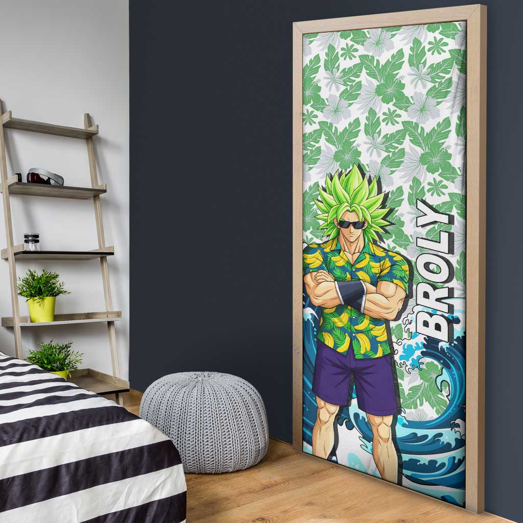 Broly Dragon Ball Summer Theme Door Cover with Banana Shirt Sunglasses Shenron and Tropical Ocean Background - The Mazicc