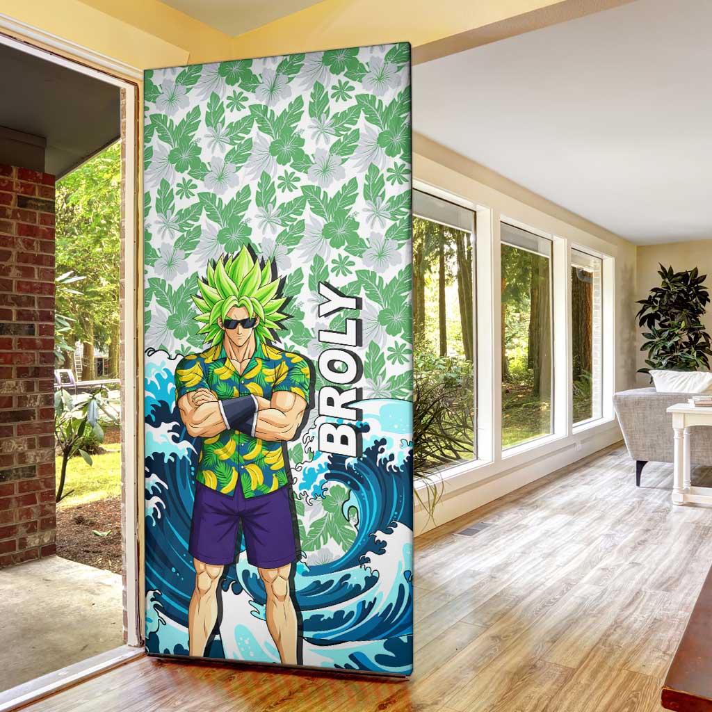 Broly Dragon Ball Summer Theme Door Cover with Banana Shirt Sunglasses Shenron and Tropical Ocean Background - The Mazicc