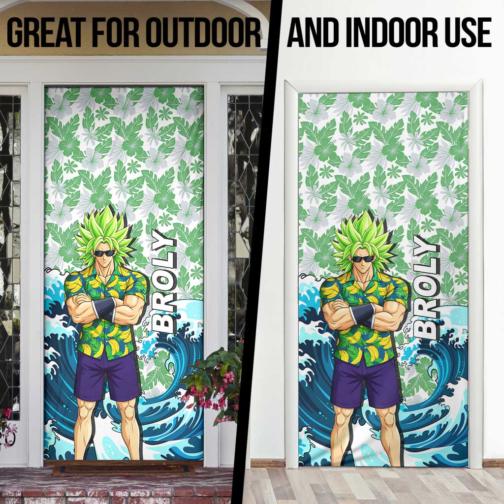 Broly Dragon Ball Summer Theme Door Cover with Banana Shirt Sunglasses Shenron and Tropical Ocean Background - The Mazicc