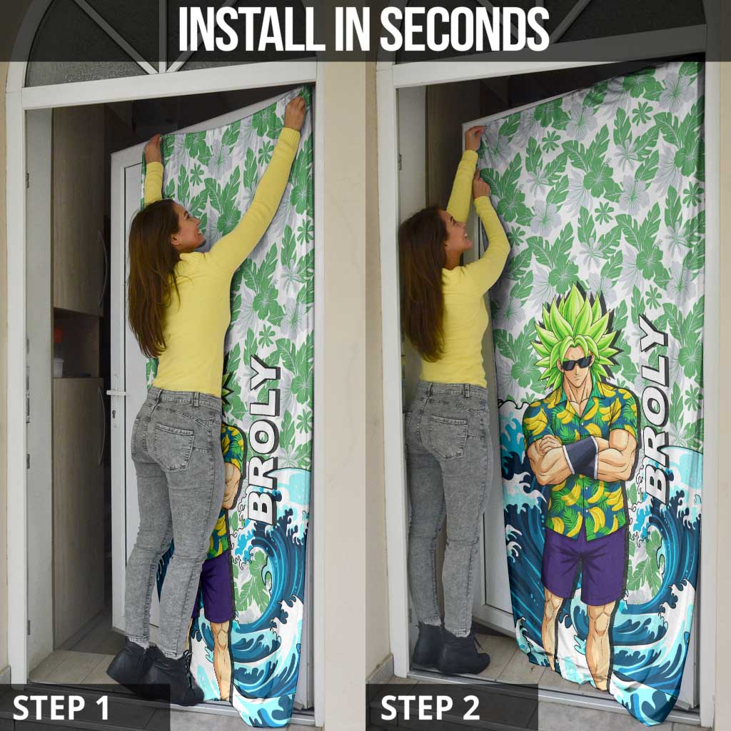 Broly Dragon Ball Summer Theme Door Cover with Banana Shirt Sunglasses Shenron and Tropical Ocean Background - The Mazicc