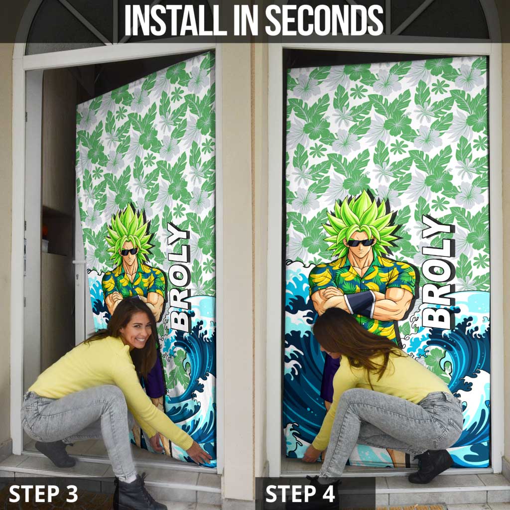 Broly Dragon Ball Summer Theme Door Cover with Banana Shirt Sunglasses Shenron and Tropical Ocean Background - The Mazicc