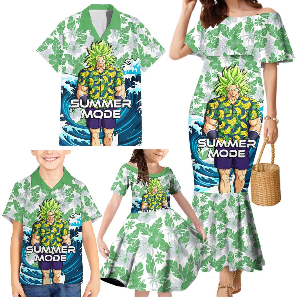 Broly Dragon Ball Summer Theme Family Matching Mermaid Dress and Hawaiian Shirt with Banana Shirt Sunglasses Shenron and Tropical Ocean Background