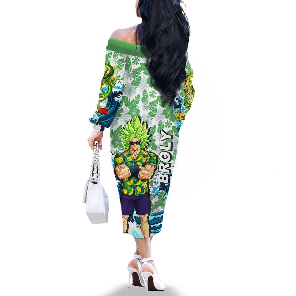 Broly Dragon Ball Summer Theme Family Matching Off The Shoulder Long Sleeve Dress and Hawaiian Shirt with Banana Shirt Sunglasses Shenron and Tropical Ocean Background