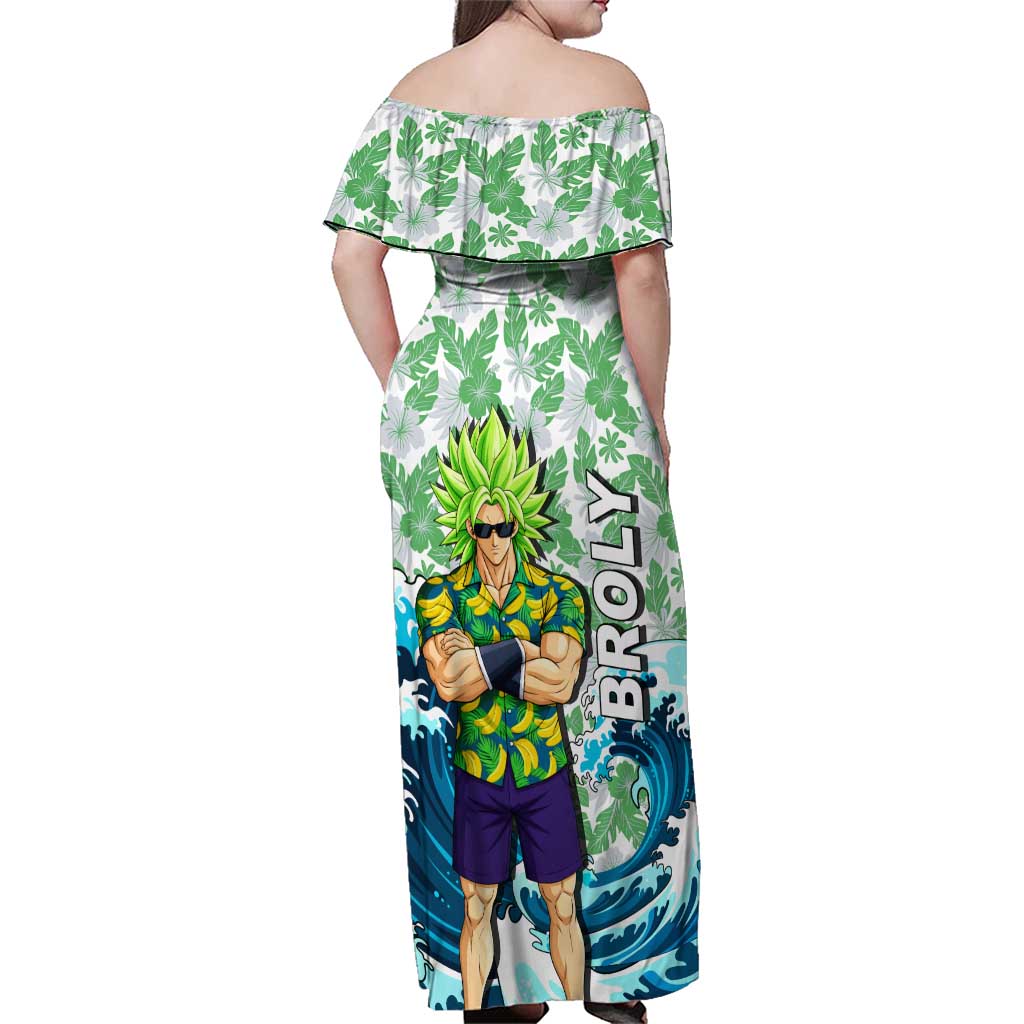 Broly Dragon Ball Summer Theme Family Matching Off Shoulder Maxi Dress and Hawaiian Shirt with Banana Shirt Sunglasses Shenron and Tropical Ocean Background