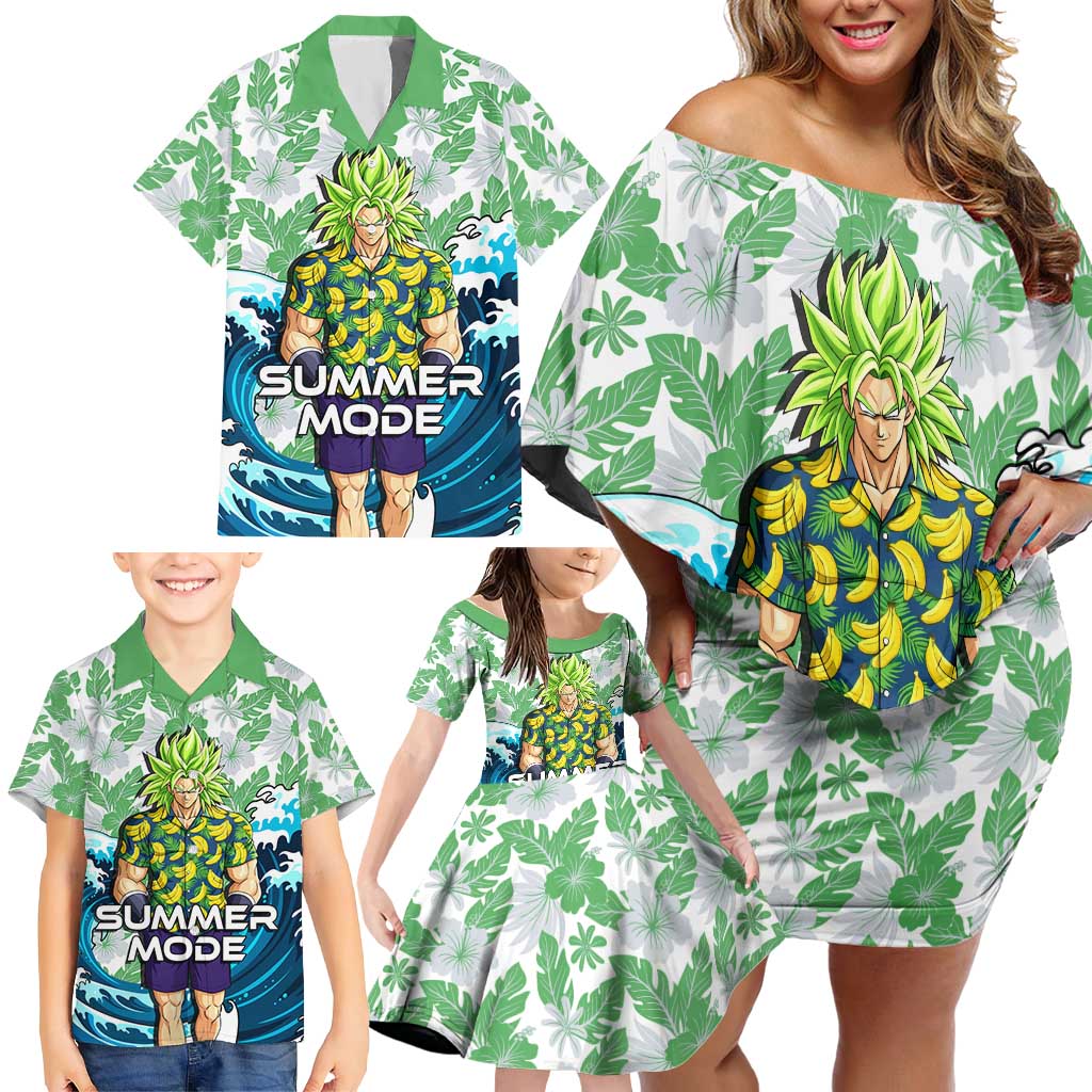 Broly Dragon Ball Summer Theme Family Matching Off Shoulder Short Dress and Hawaiian Shirt with Banana Shirt Sunglasses Shenron and Tropical Ocean Background