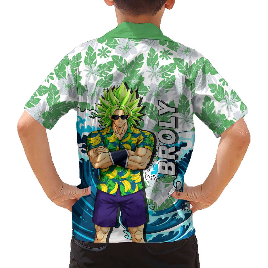 Broly Dragon Ball Summer Theme Family Matching Off Shoulder Short Dress and Hawaiian Shirt with Banana Shirt Sunglasses Shenron and Tropical Ocean Background