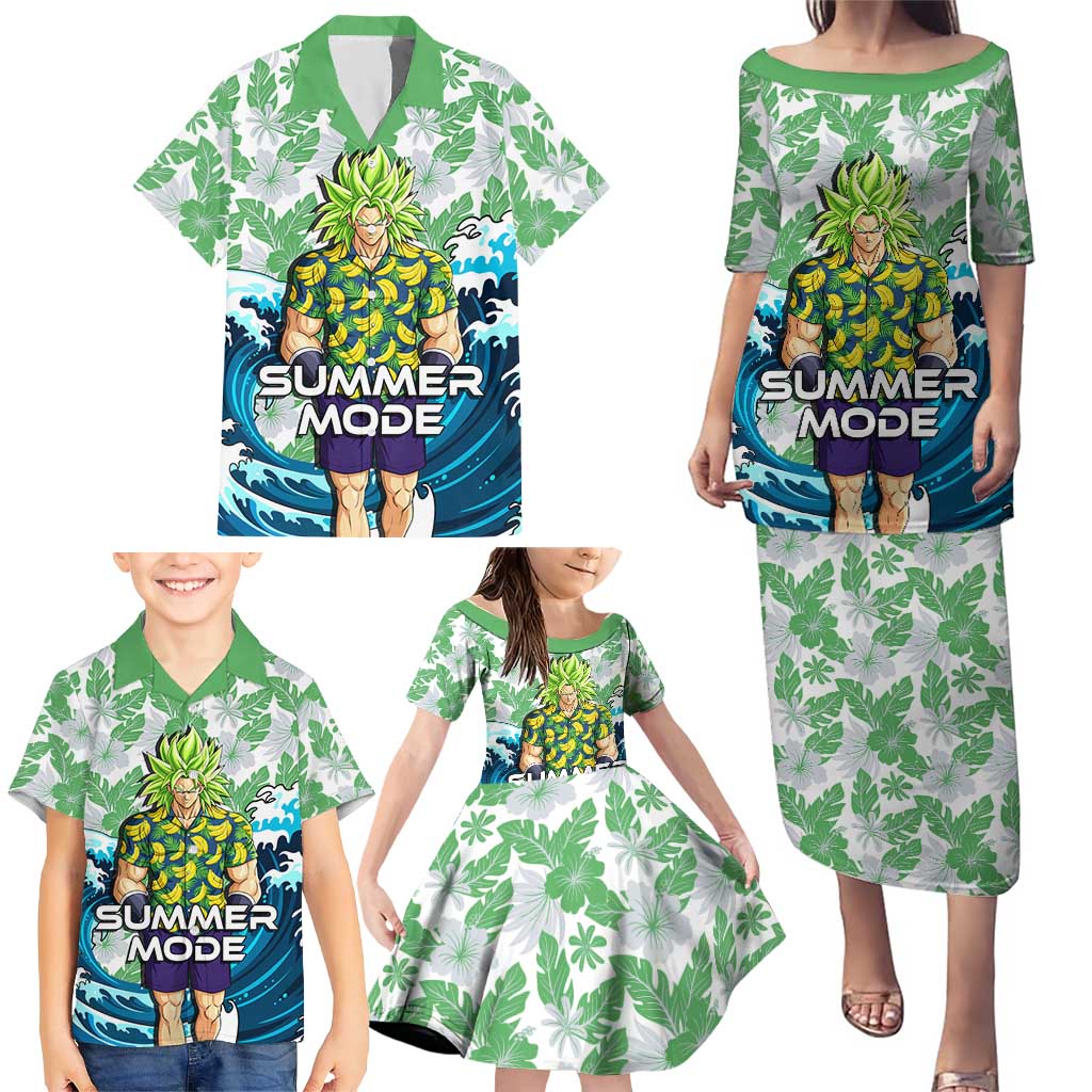 Broly Dragon Ball Summer Theme Family Matching Puletasi and Hawaiian Shirt with Banana Shirt Sunglasses Shenron and Tropical Ocean Background