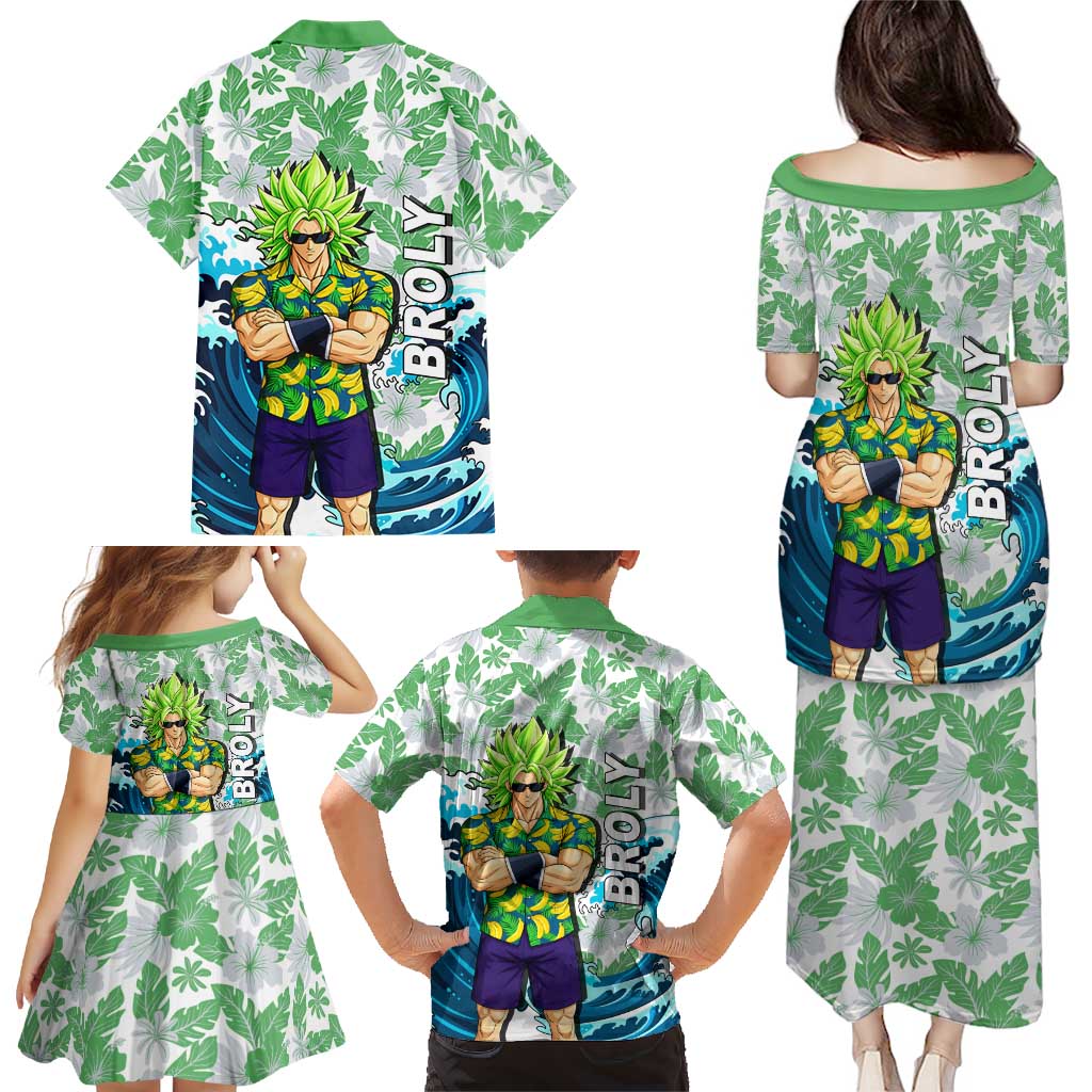 Broly Dragon Ball Summer Theme Family Matching Puletasi and Hawaiian Shirt with Banana Shirt Sunglasses Shenron and Tropical Ocean Background