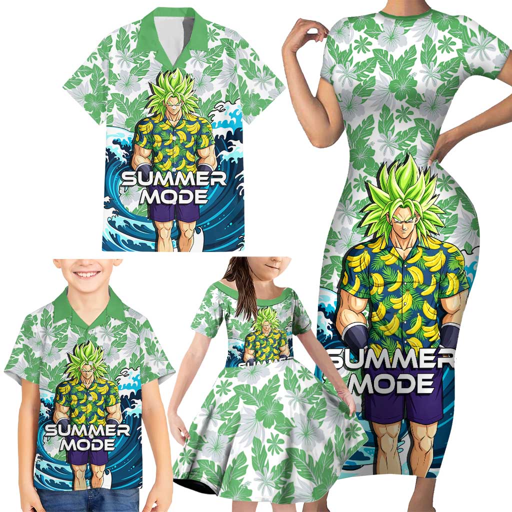 Broly Dragon Ball Summer Theme Family Matching Short Sleeve Bodycon Dress and Hawaiian Shirt with Banana Shirt Sunglasses Shenron and Tropical Ocean Background