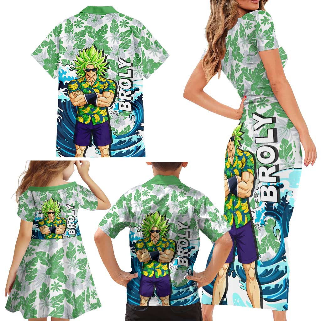 Broly Dragon Ball Summer Theme Family Matching Short Sleeve Bodycon Dress and Hawaiian Shirt with Banana Shirt Sunglasses Shenron and Tropical Ocean Background