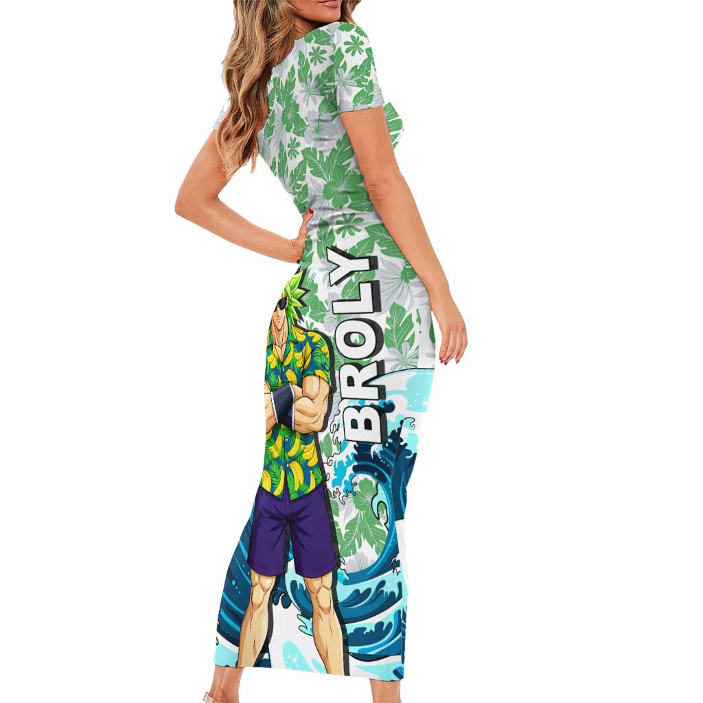 Broly Dragon Ball Summer Theme Family Matching Short Sleeve Bodycon Dress and Hawaiian Shirt with Banana Shirt Sunglasses Shenron and Tropical Ocean Background