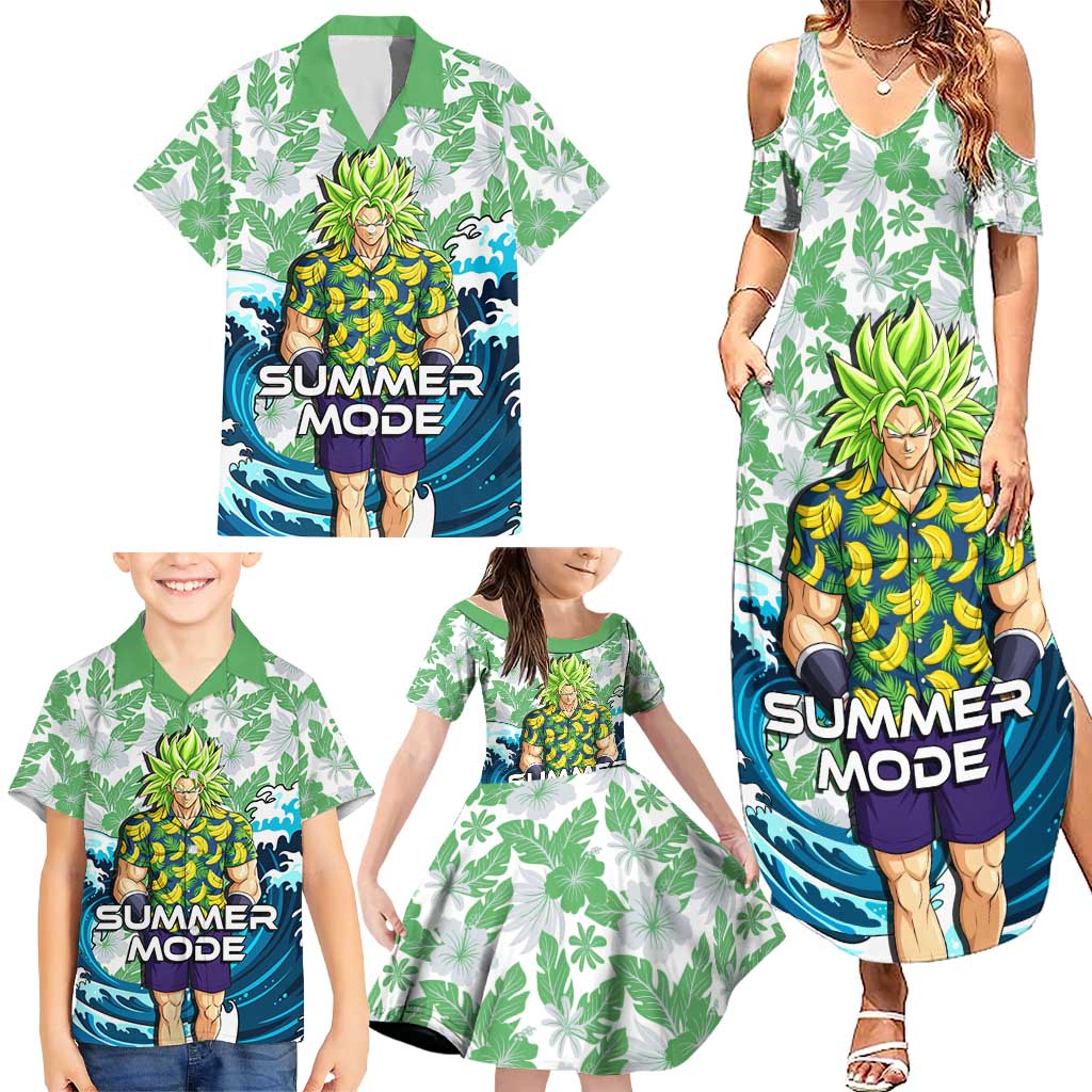 Broly Dragon Ball Summer Theme Family Matching Summer Maxi Dress and Hawaiian Shirt with Banana Shirt Sunglasses Shenron and Tropical Ocean Background