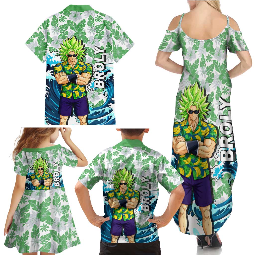 Broly Dragon Ball Summer Theme Family Matching Summer Maxi Dress and Hawaiian Shirt with Banana Shirt Sunglasses Shenron and Tropical Ocean Background