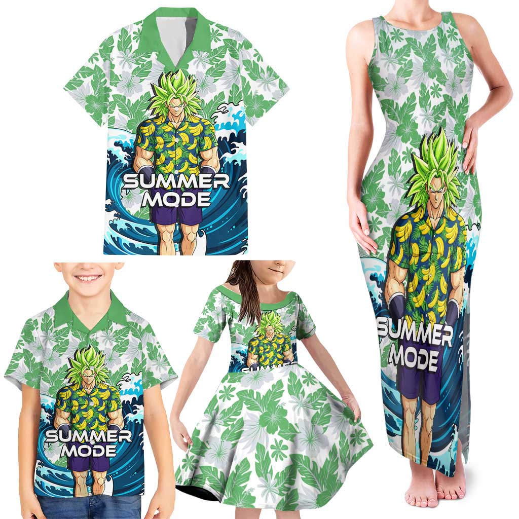 Broly Dragon Ball Summer Theme Family Matching Tank Maxi Dress and Hawaiian Shirt with Banana Shirt Sunglasses Shenron and Tropical Ocean Background