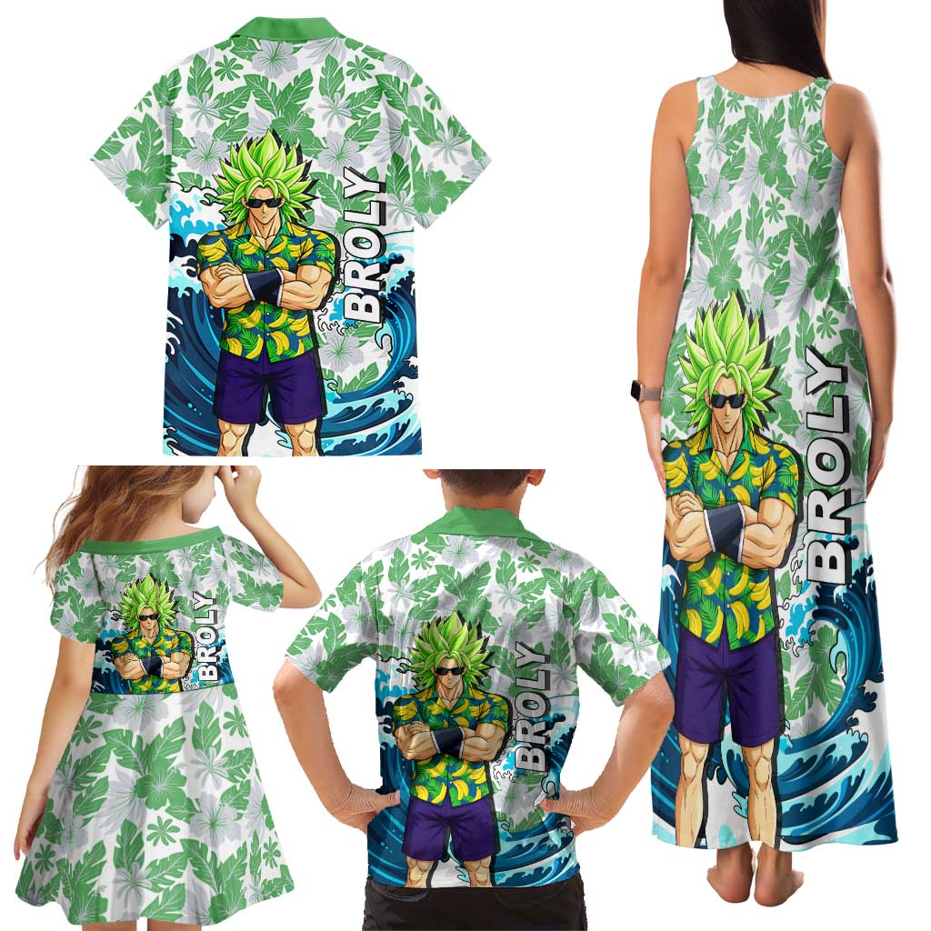 Broly Dragon Ball Summer Theme Family Matching Tank Maxi Dress and Hawaiian Shirt with Banana Shirt Sunglasses Shenron and Tropical Ocean Background