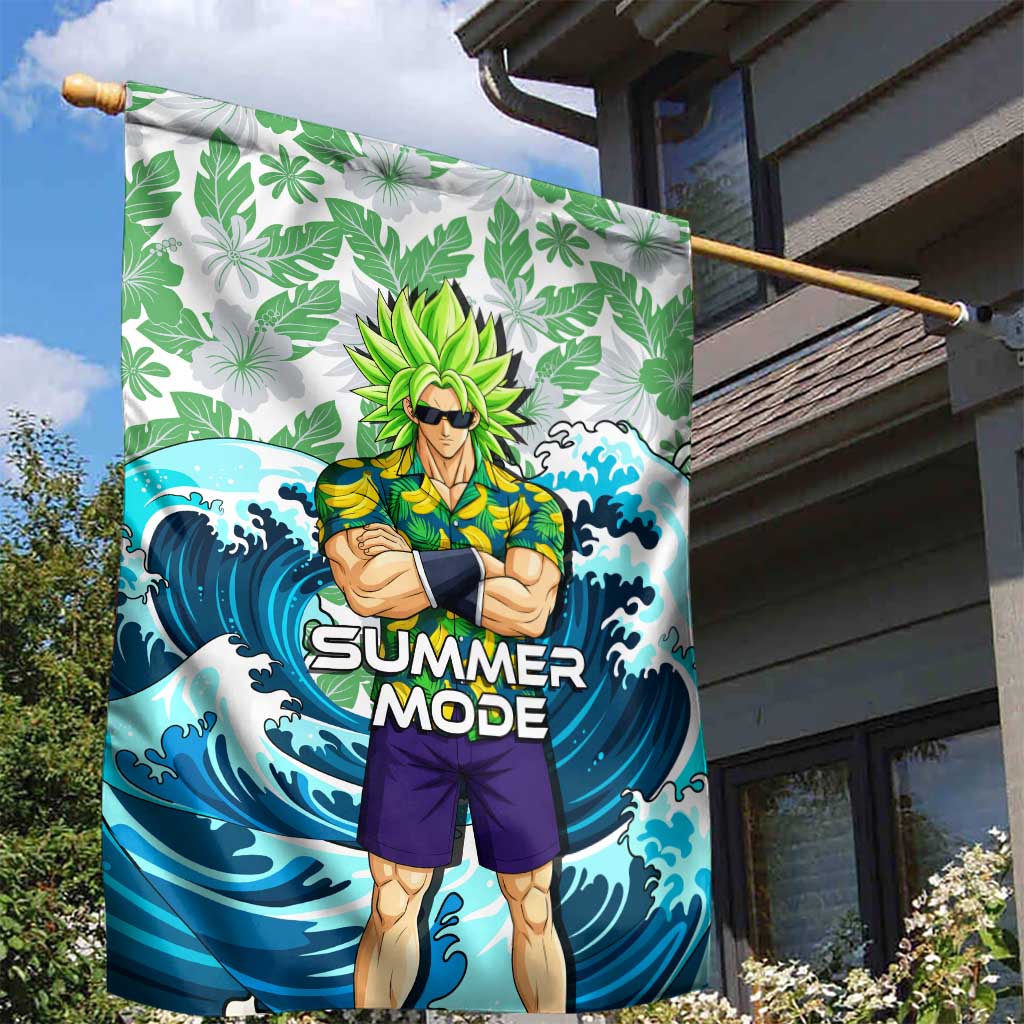 Broly Dragon Ball Summer Theme Garden Flag with Banana Shirt Sunglasses Shenron and Tropical Ocean Background - The Mazicc