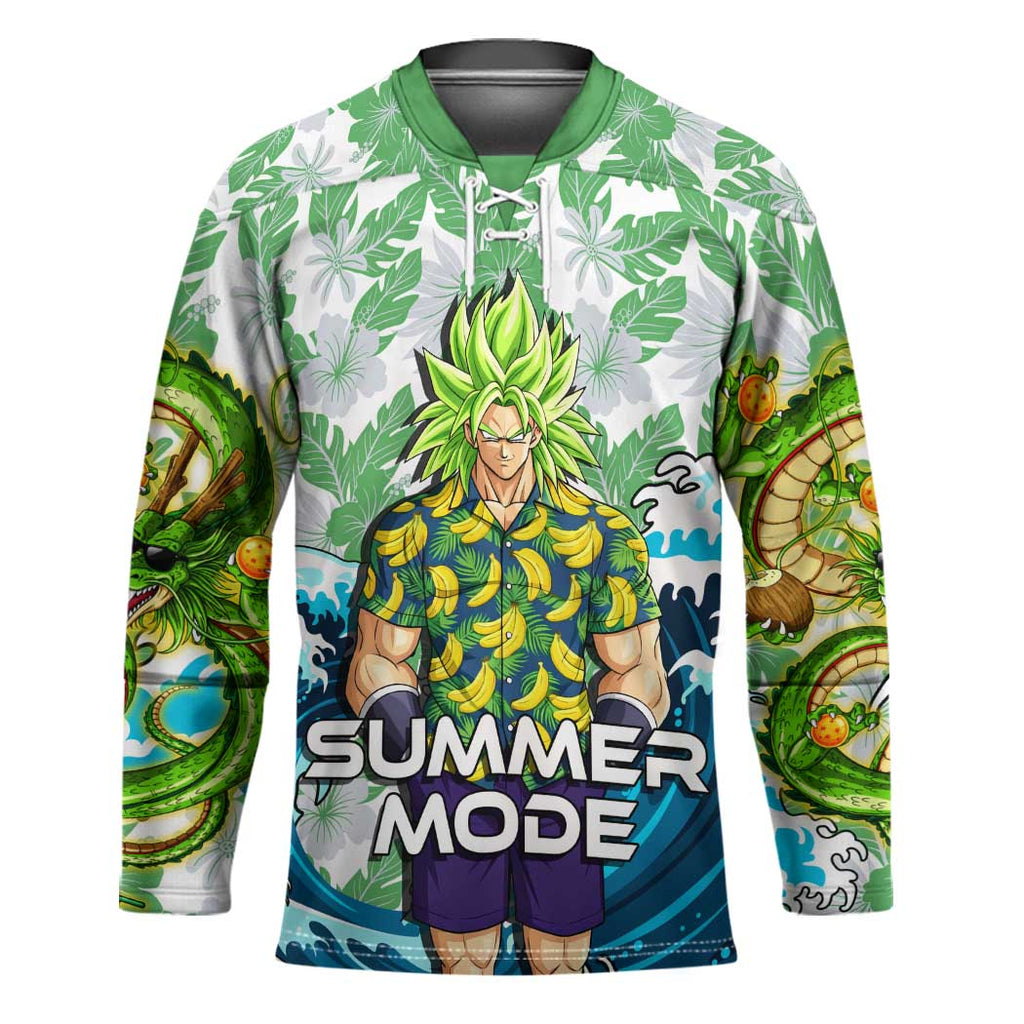 Broly Dragon Ball Summer Theme Hockey Jersey with Banana Shirt Sunglasses Shenron and Tropical Ocean Background - The Mazicc