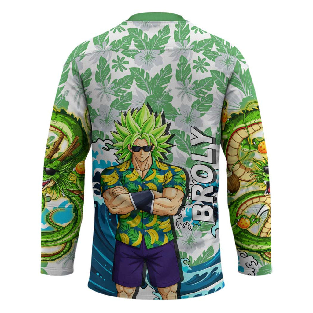 Broly Dragon Ball Summer Theme Hockey Jersey with Banana Shirt Sunglasses Shenron and Tropical Ocean Background - The Mazicc