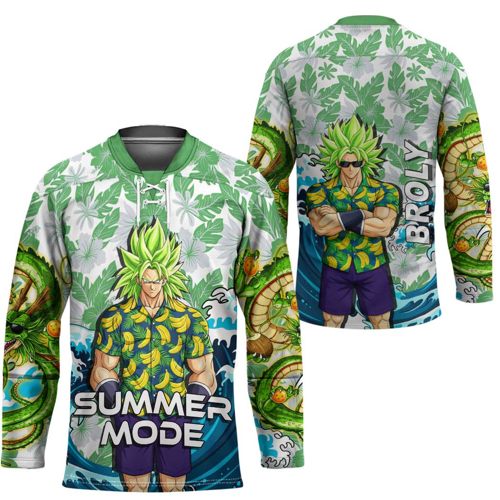Broly Dragon Ball Summer Theme Hockey Jersey with Banana Shirt Sunglasses Shenron and Tropical Ocean Background - The Mazicc