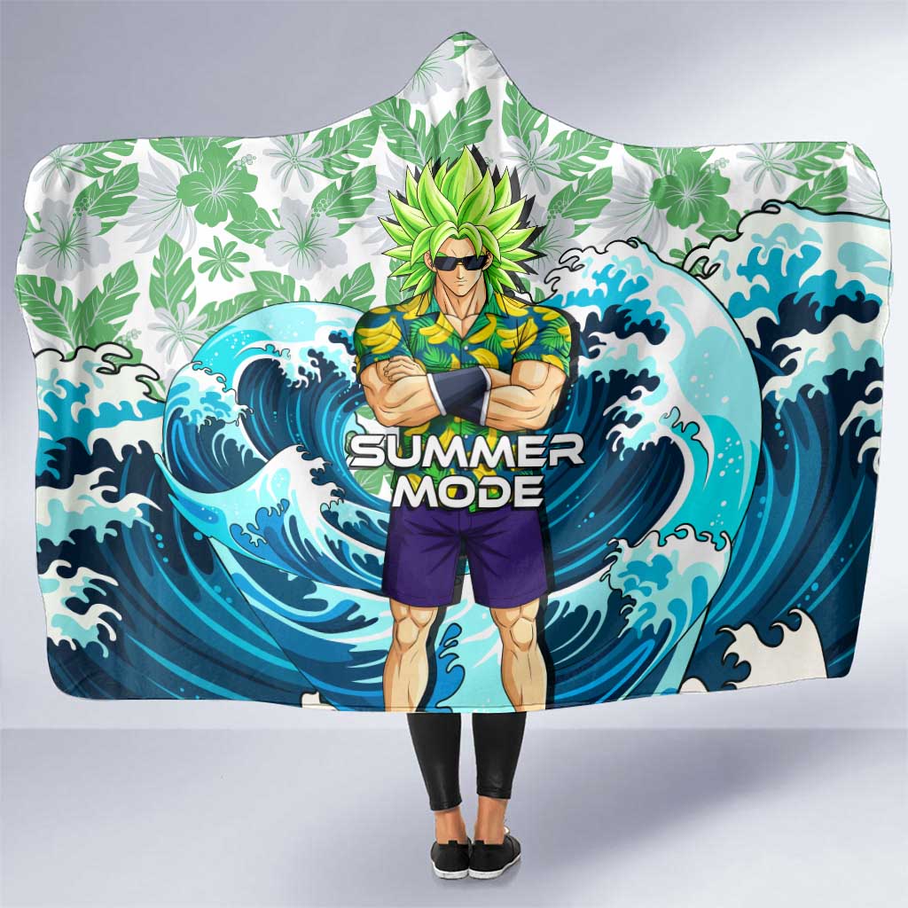 Broly Dragon Ball Summer Theme Hooded Blanket with Banana Shirt Sunglasses Shenron and Tropical Ocean Background - The Mazicc