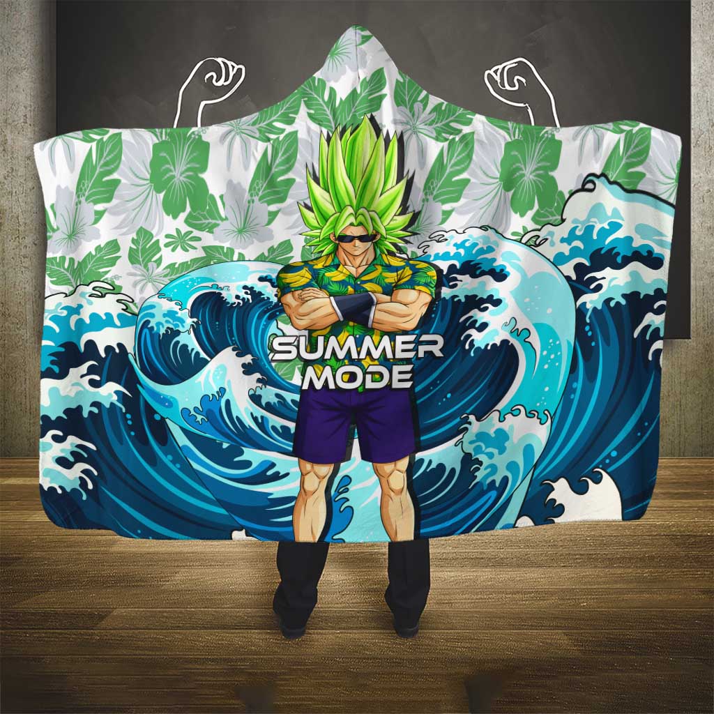 Broly Dragon Ball Summer Theme Hooded Blanket with Banana Shirt Sunglasses Shenron and Tropical Ocean Background - The Mazicc