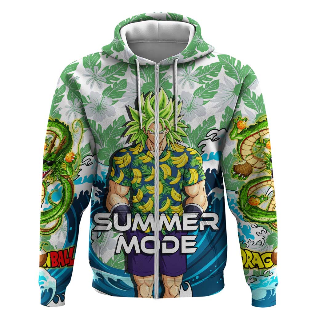 Broly Dragon Ball Summer Theme Hoodie with Banana Shirt Sunglasses Shenron and Tropical Ocean Background - The Mazicc