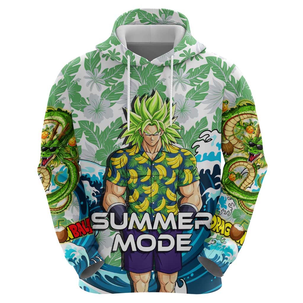 Broly Dragon Ball Summer Theme Hoodie with Banana Shirt Sunglasses Shenron and Tropical Ocean Background - The Mazicc