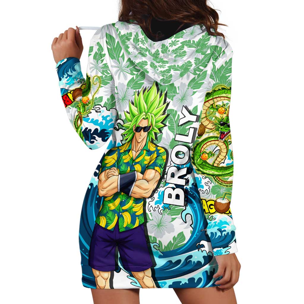 Broly Dragon Ball Summer Theme Hoodie Dress with Banana Shirt Sunglasses Shenron and Tropical Ocean Background - The Mazicc