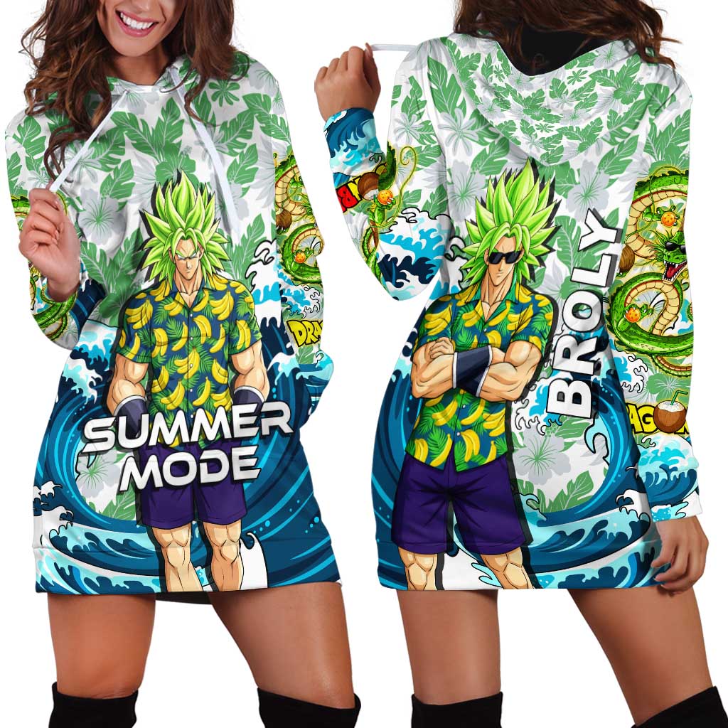 Broly Dragon Ball Summer Theme Hoodie Dress with Banana Shirt Sunglasses Shenron and Tropical Ocean Background - The Mazicc