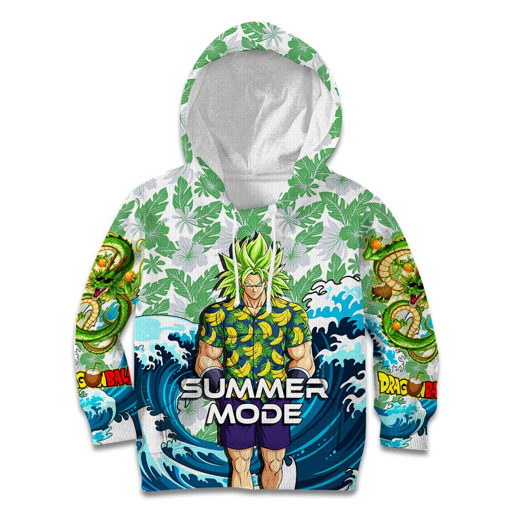 Broly Dragon Ball Summer Theme Kid Hoodie with Banana Shirt Sunglasses Shenron and Tropical Ocean Background - The Mazicc
