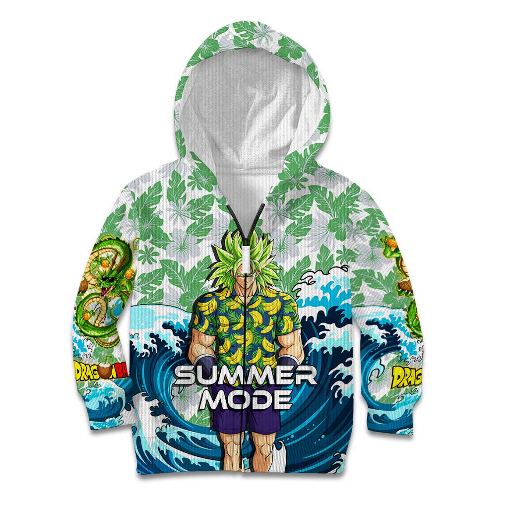 Broly Dragon Ball Summer Theme Kid Hoodie with Banana Shirt Sunglasses Shenron and Tropical Ocean Background - The Mazicc