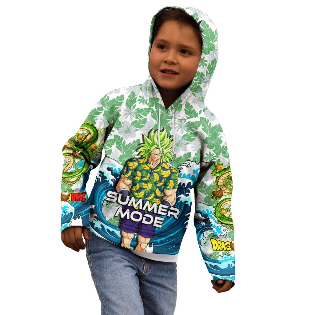 Broly Dragon Ball Summer Theme Kid Hoodie with Banana Shirt Sunglasses Shenron and Tropical Ocean Background - The Mazicc