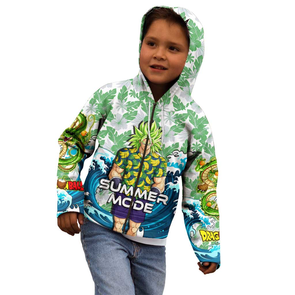 Broly Dragon Ball Summer Theme Kid Hoodie with Banana Shirt Sunglasses Shenron and Tropical Ocean Background - The Mazicc