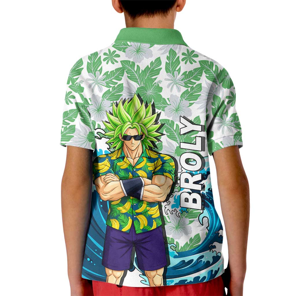 Broly Dragon Ball Summer Theme Kid Polo Shirt with Banana Shirt Sunglasses Shenron and Tropical Ocean Background - The Mazicc