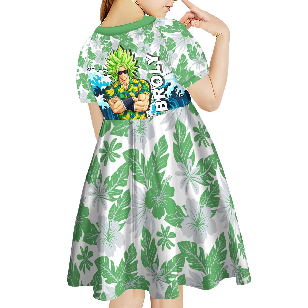 Broly Dragon Ball Summer Theme Kid Short Sleeve Dress with Banana Shirt Sunglasses Shenron and Tropical Ocean Background - The Mazicc