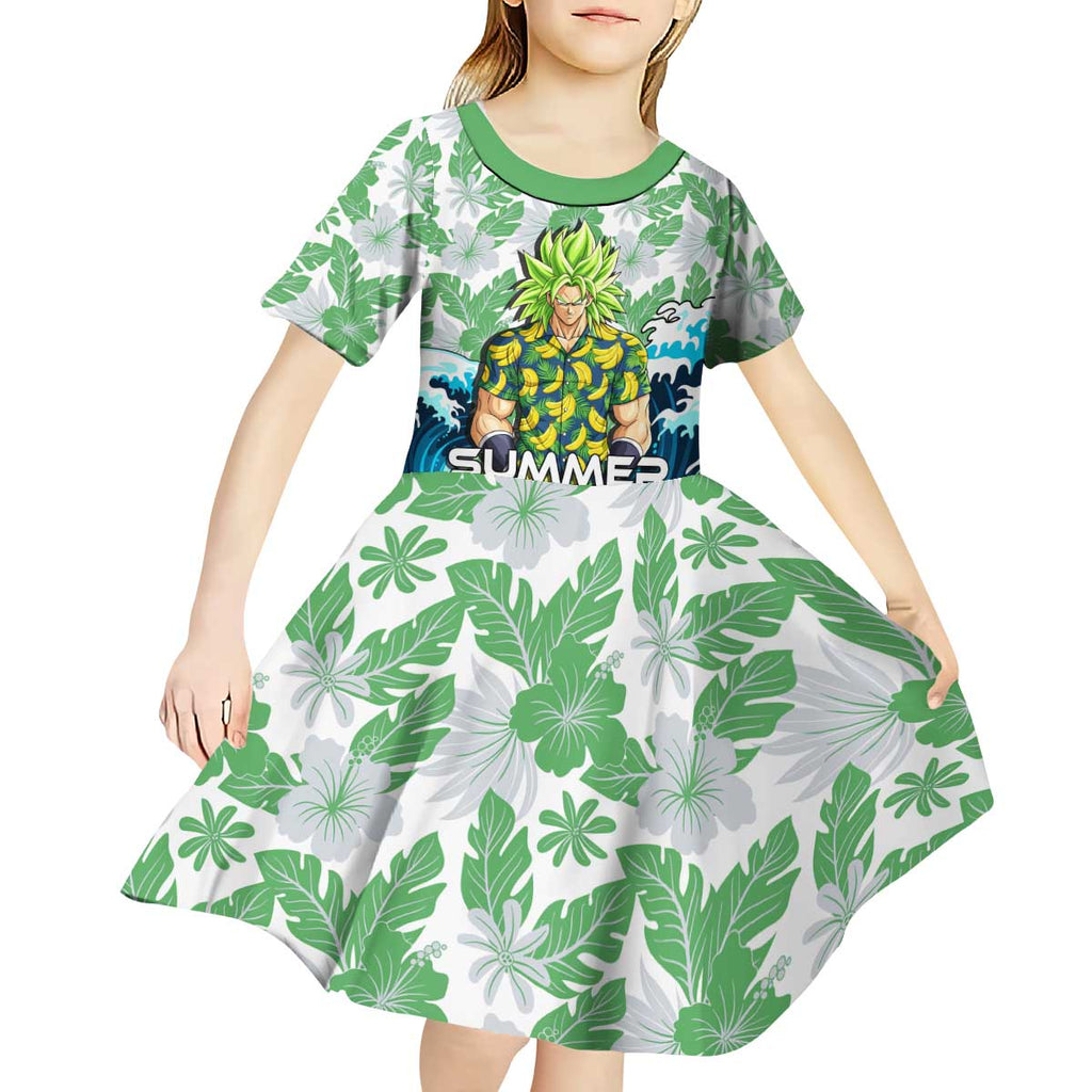 Broly Dragon Ball Summer Theme Kid Short Sleeve Dress with Banana Shirt Sunglasses Shenron and Tropical Ocean Background - The Mazicc