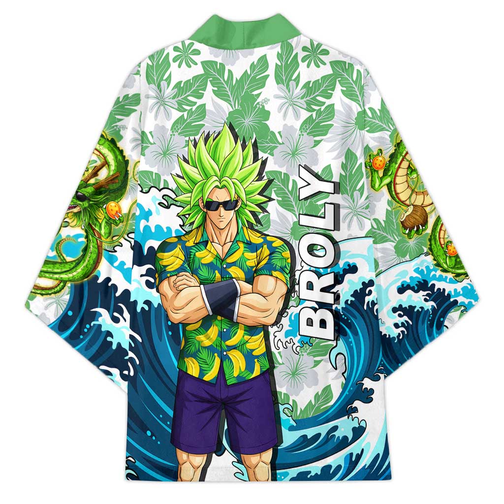 Broly Dragon Ball Summer Theme Kimono with Banana Shirt Sunglasses Shenron and Tropical Ocean Background - The Mazicc
