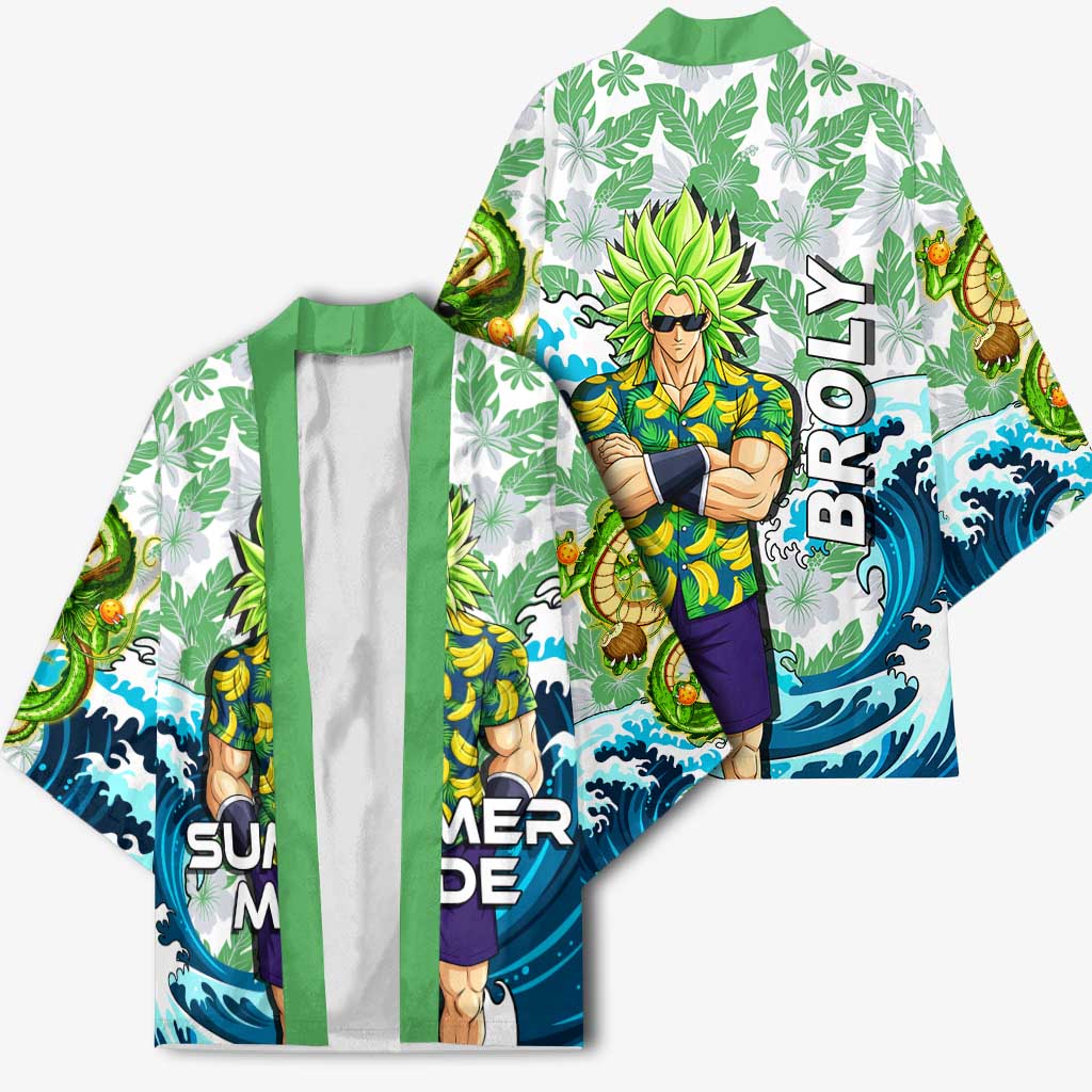 Broly Dragon Ball Summer Theme Kimono with Banana Shirt Sunglasses Shenron and Tropical Ocean Background - The Mazicc