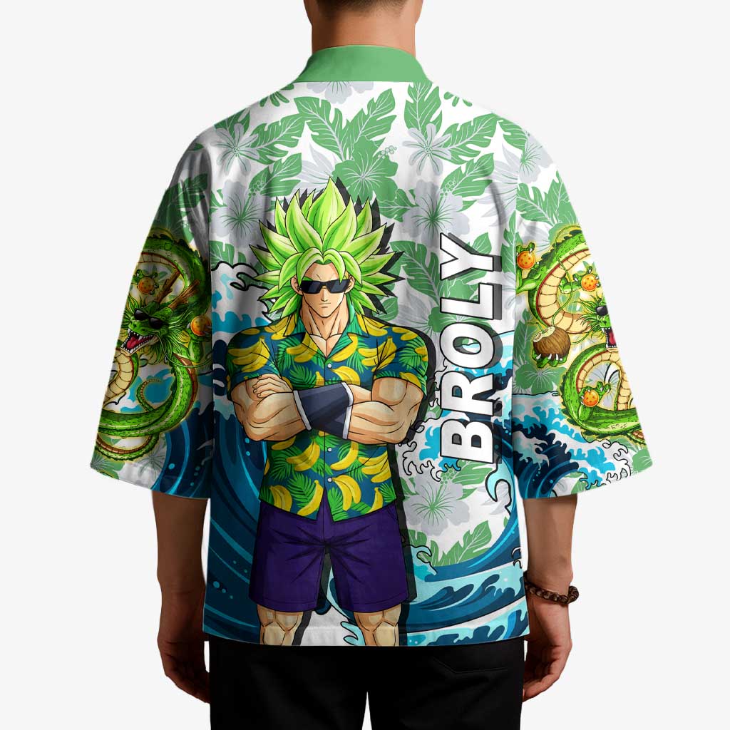 Broly Dragon Ball Summer Theme Kimono with Banana Shirt Sunglasses Shenron and Tropical Ocean Background - The Mazicc