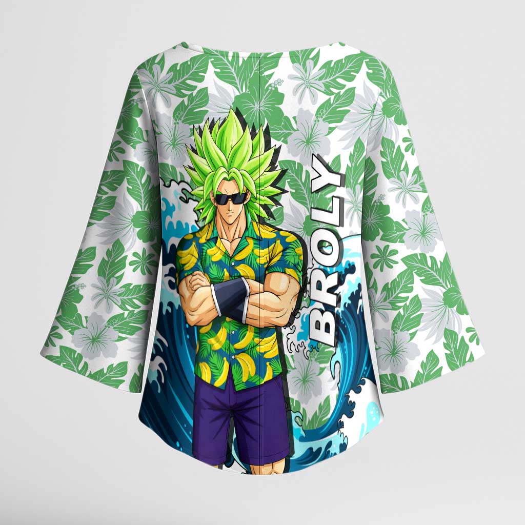 Broly Dragon Ball Summer Theme Kimono Sleeve Blouse with Banana Shirt Sunglasses Shenron and Tropical Ocean Background - The Mazicc