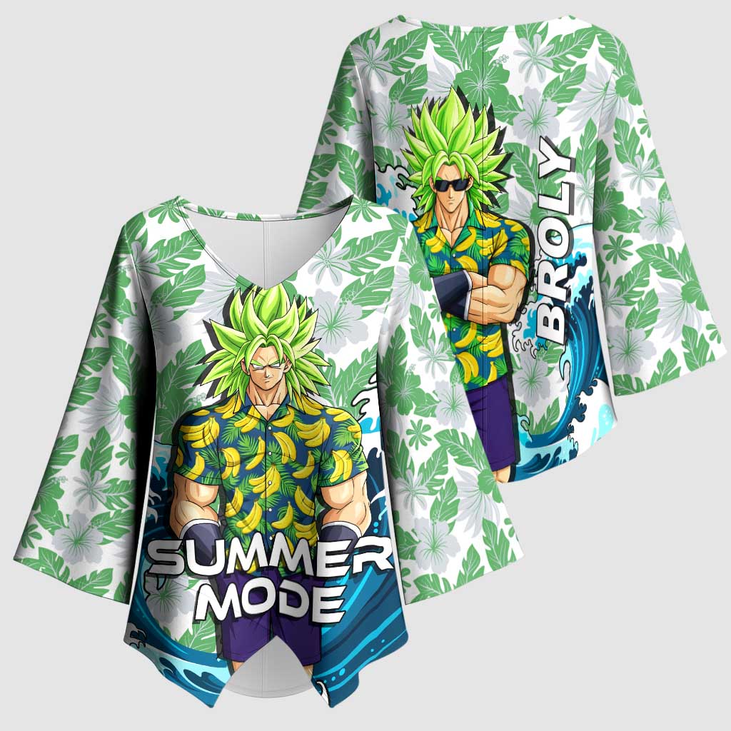 Broly Dragon Ball Summer Theme Kimono Sleeve Blouse with Banana Shirt Sunglasses Shenron and Tropical Ocean Background - The Mazicc