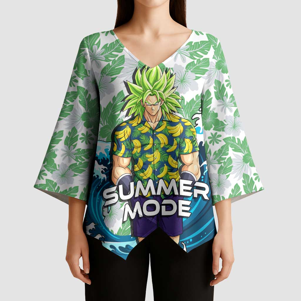 Broly Dragon Ball Summer Theme Kimono Sleeve Blouse with Banana Shirt Sunglasses Shenron and Tropical Ocean Background - The Mazicc
