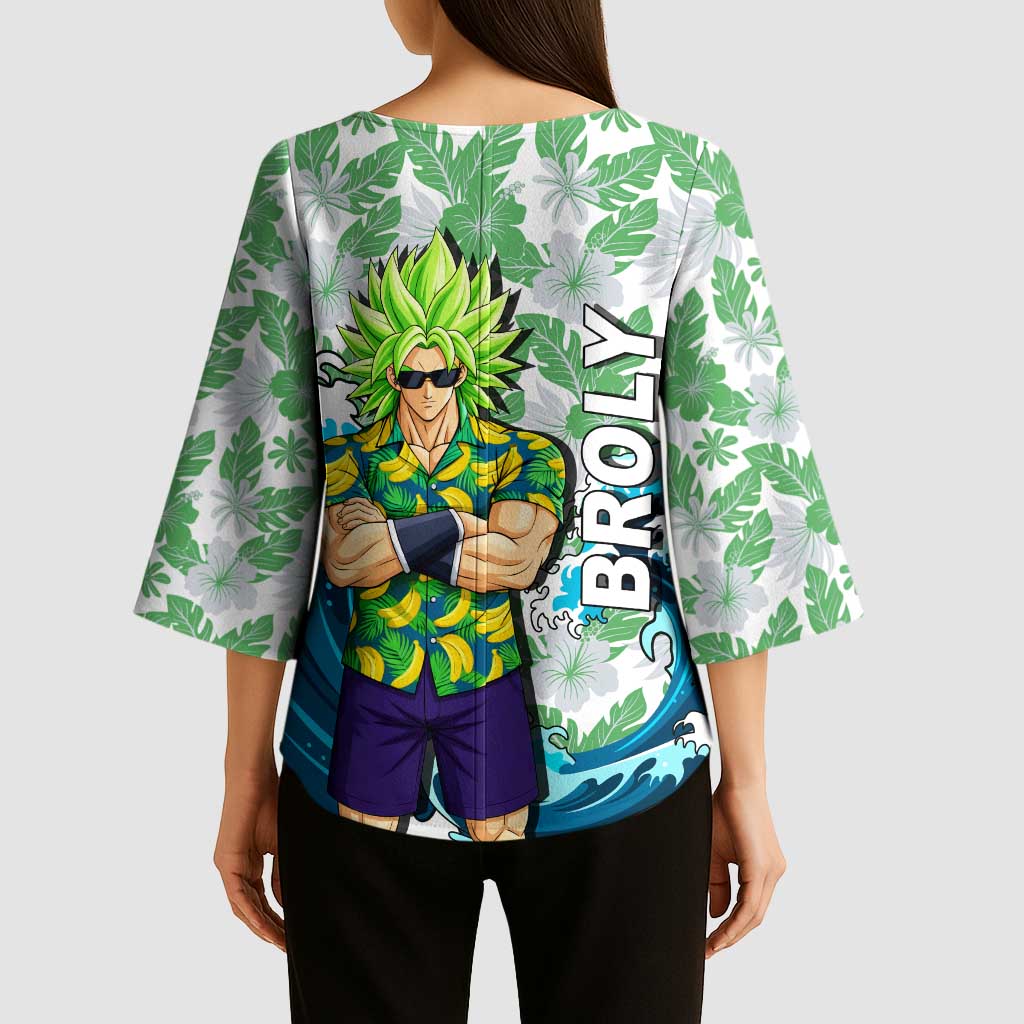Broly Dragon Ball Summer Theme Kimono Sleeve Blouse with Banana Shirt Sunglasses Shenron and Tropical Ocean Background - The Mazicc