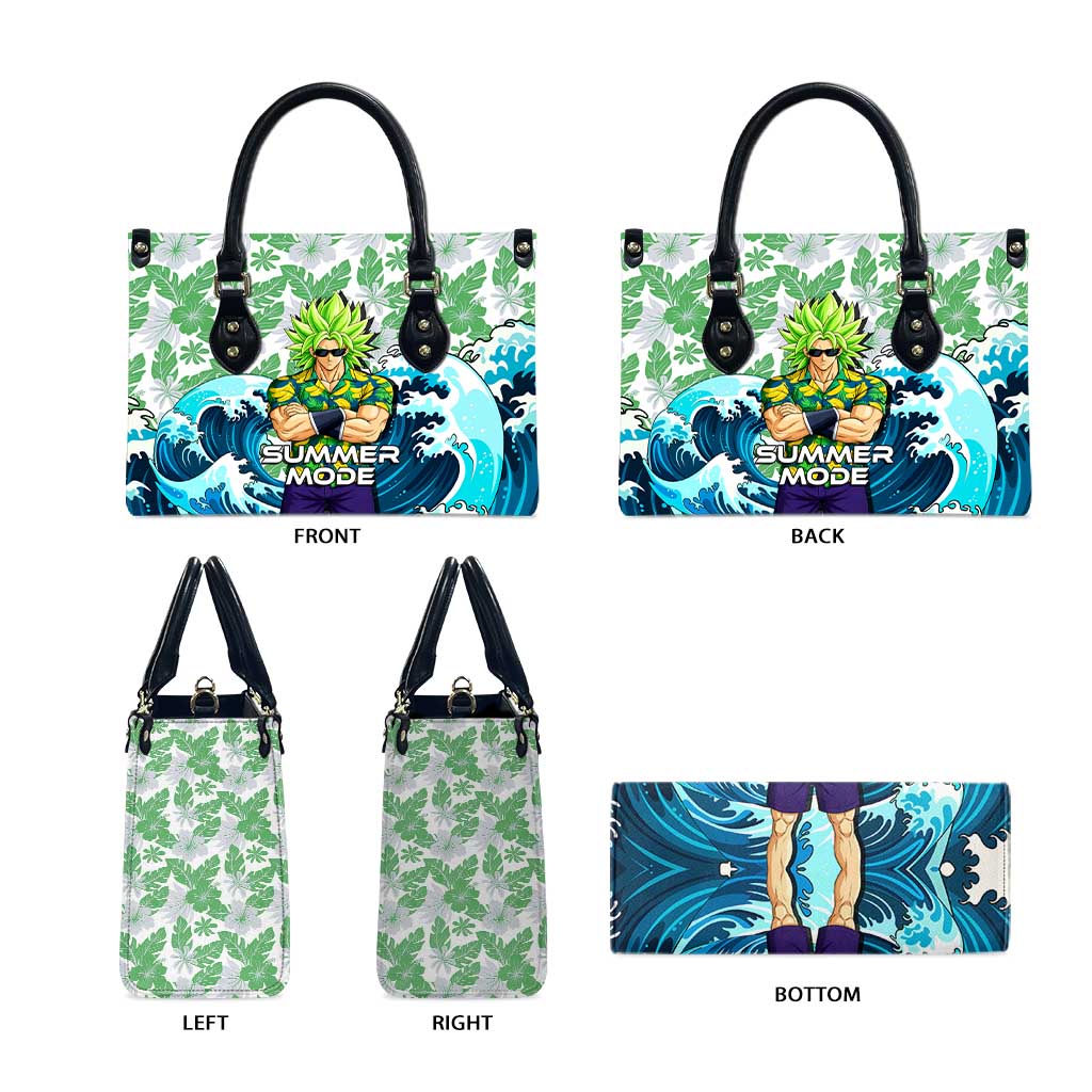 Broly Dragon Ball Summer Theme Leather Bag with Banana Shirt Sunglasses Shenron and Tropical Ocean Background - The Mazicc