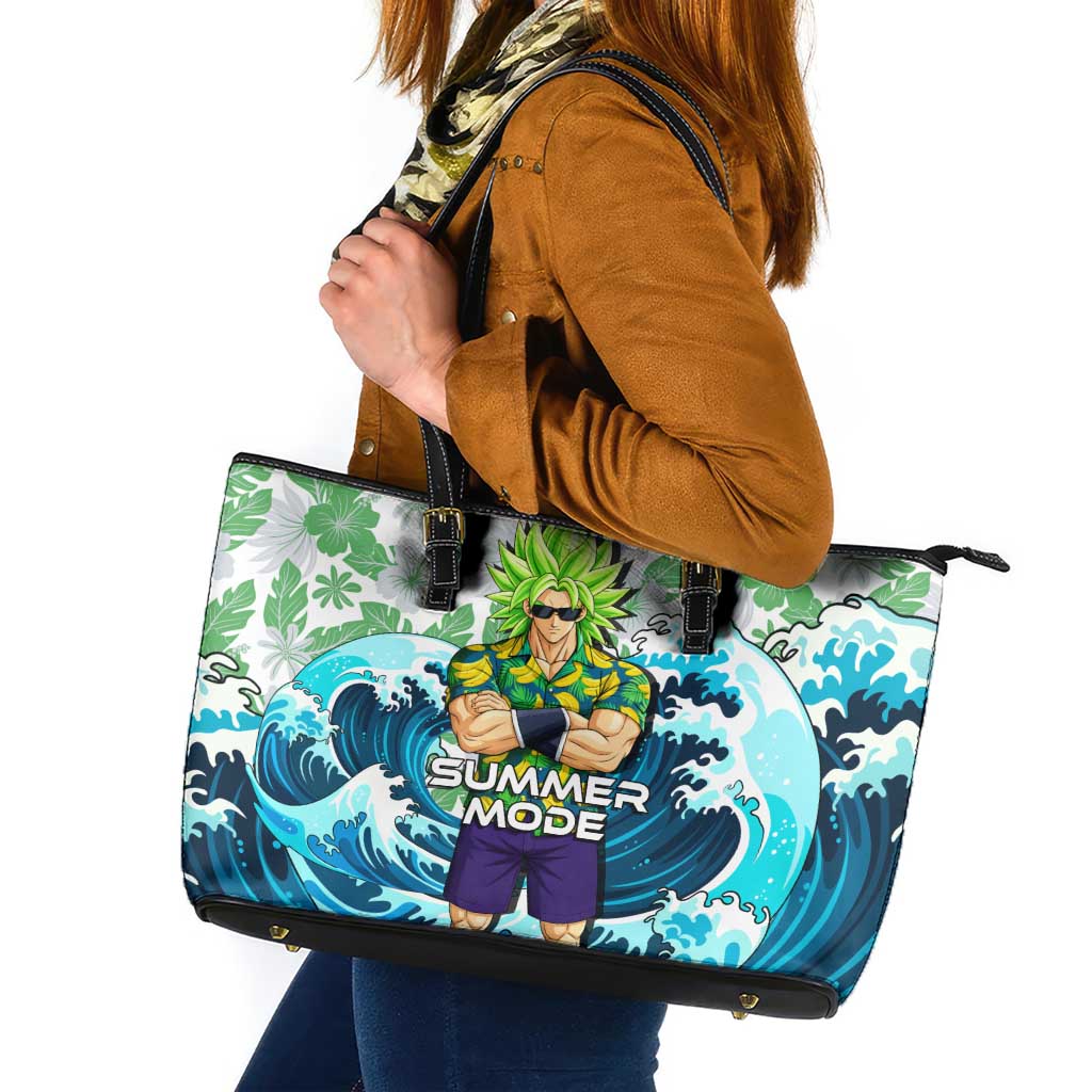 Broly Dragon Ball Summer Theme Leather Tote Bag with Banana Shirt Sunglasses Shenron and Tropical Ocean Background - The Mazicc